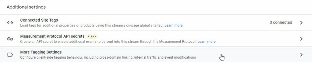 Google analytics tag settings