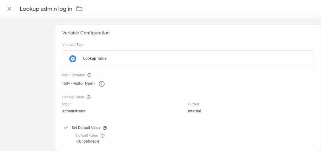 Lookup table administrator GTM