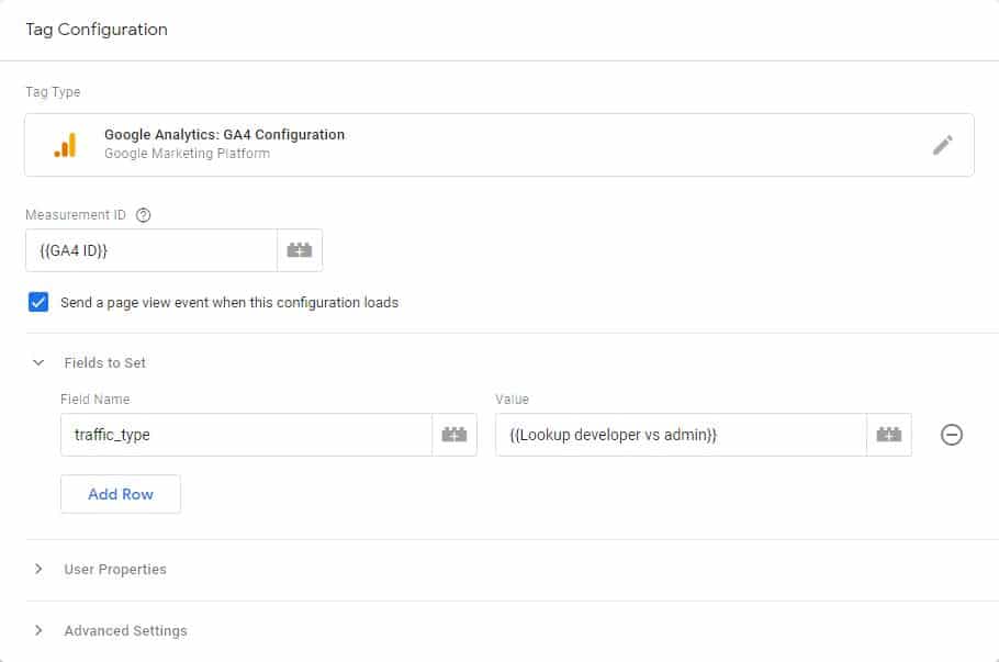 Configuration tag GTM