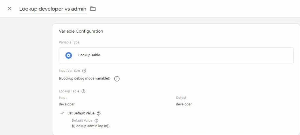 Lookup table developer traffic GTM